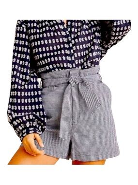 Anthropologie Amaldi Black & White High-Waist Tie-Belt Checked Shorts NWT Size S